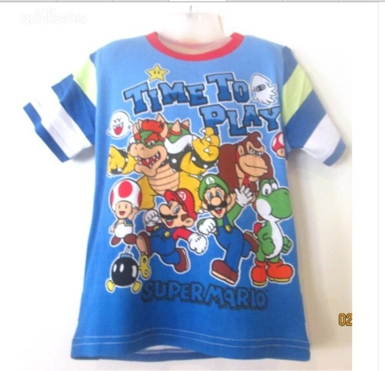New Super Mario Bros Boys T- shirt with Striped Back - Size 18/24 Months