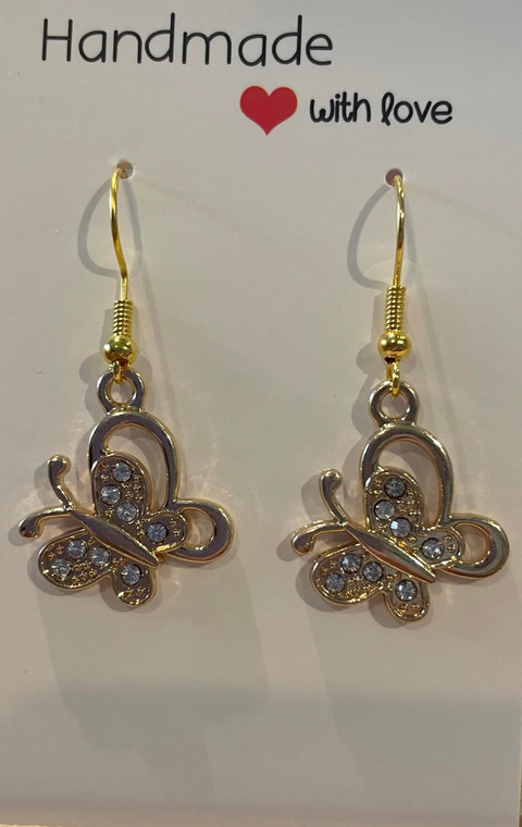 Handmade Crystal Butterfly Gold Plated - Hook Earrings