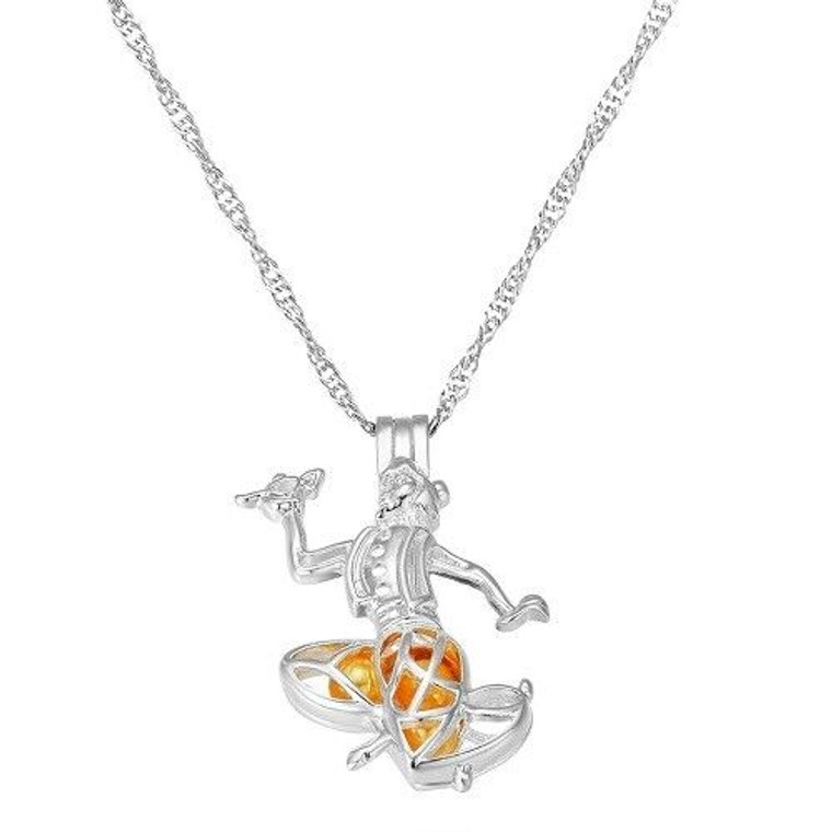 New Disney Aladdin Silver Plated Pearl Cage Necklace