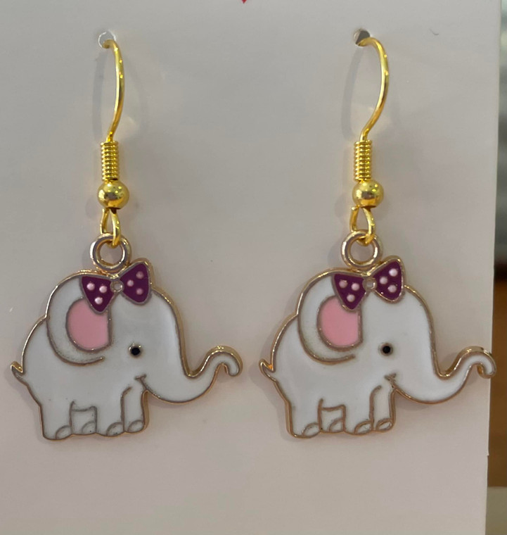 HANDMADE - Pair White Elephant Drop Hook Earrings