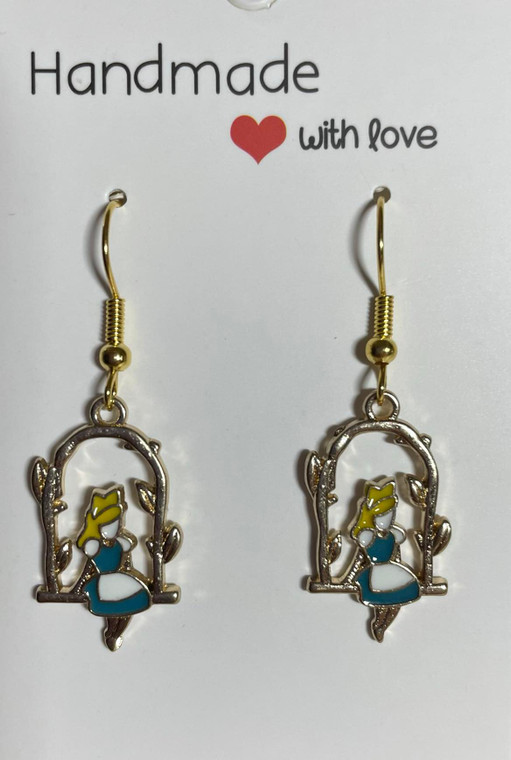 Handmade Alice in Wonderland on Swing - Drop Hook Earrings