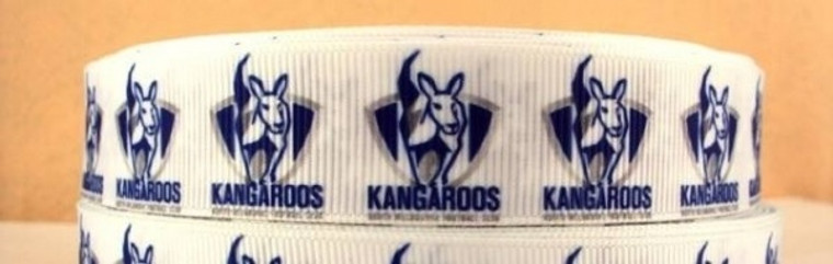 1 Metre  AFL KANGAROOS FOOTBALL Grossgrain 22mm Ribbon