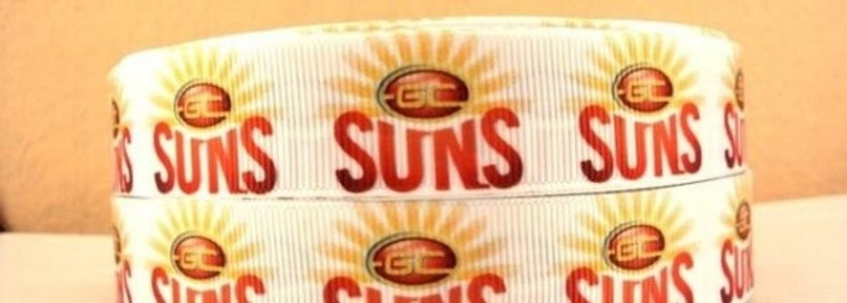 1 Metre AFL SUNS FOOTBALL Grossgrain 22mm Ribbon