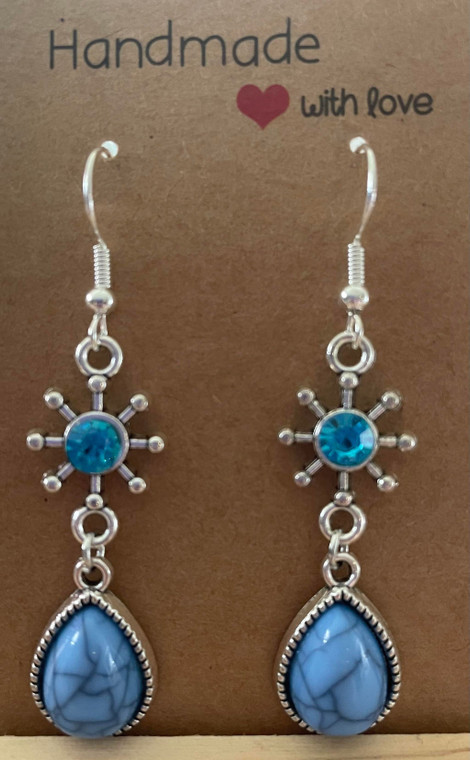 Handmade Silver Plated Crystal Snowflake & Tear Drop Charm Earrings - Light Blue
