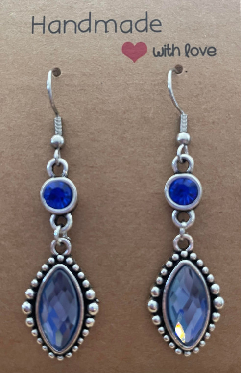 Handmade Vintage Silver Plated Diamond Shape Drop Earrings - Dark Blue