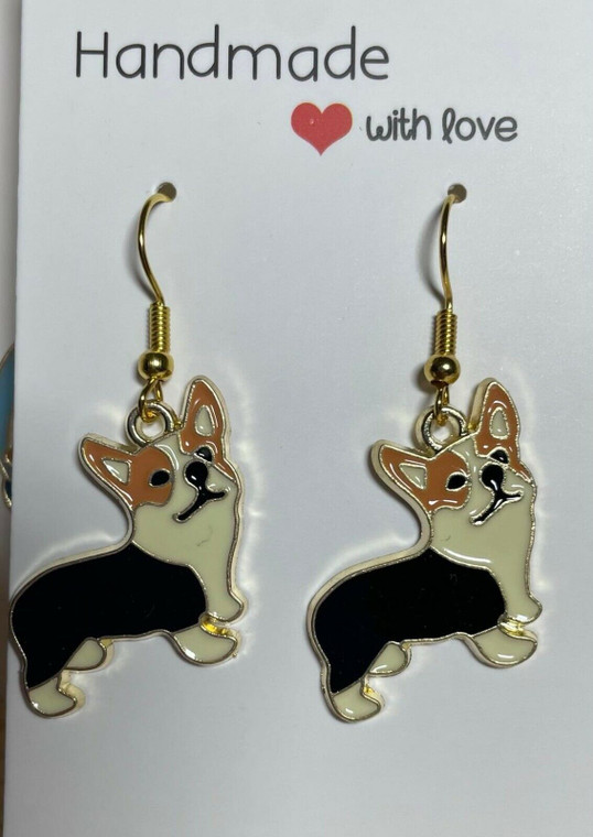 HANDMADE Corgi Dog Charm Hook Earrings