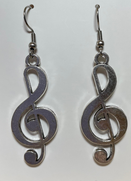 HANDMADE Silver Plated Treble Clef Charm Hook Earrings