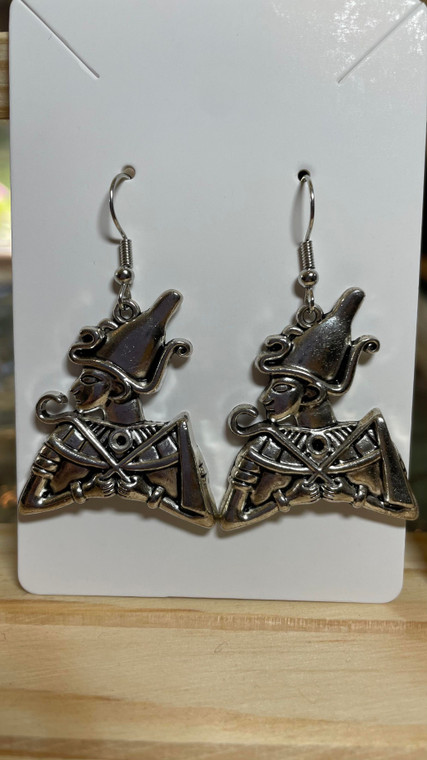 HANDMADE Silver Plated Egyptian God Charm Hook Drop Earrings - Osiris
