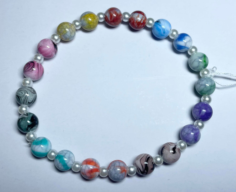 Handmade Elastacised Colourful Bead Bracelet - #1 - Beads 8mm