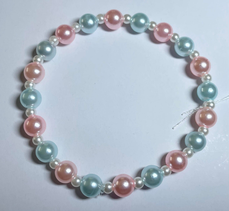 Handmade Elastacised Pink & Blue Bead Bracelet - #5