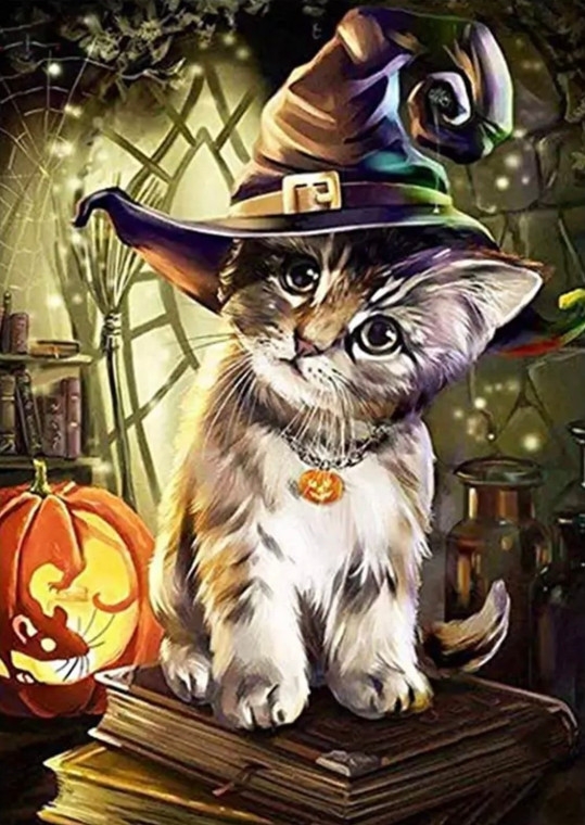 NEW Halloween Cat Witch Diamond Painting Full SQUARE Drill Kit - 50x70