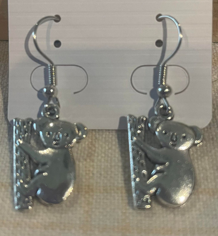 NEW HANDMADE Silver Koala Charm Drop Hook Earrings