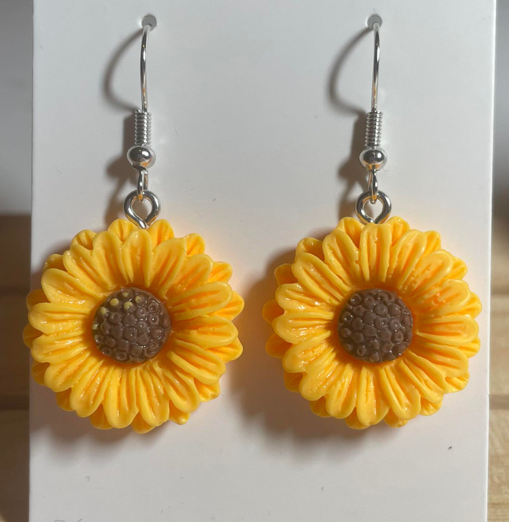HANDMADE - Sunflower Resin Charm - Drop Hook Earrings