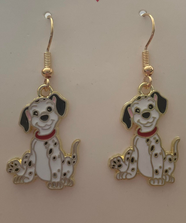 HANDMADE Gold Plated 101 Dalmations Puppy Charm Hook Earrings