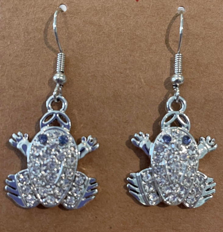 Handmade Silver Plated Crystal Frog Charm - Drop Hook Earrings