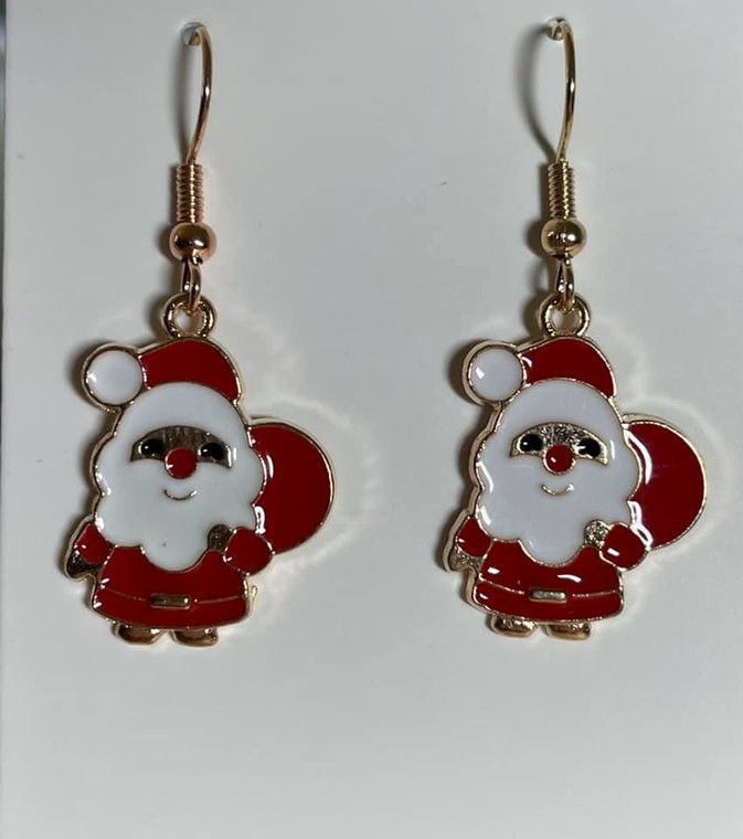 HANDMADE - Gold Plated Santa Christmas Hook Earrings