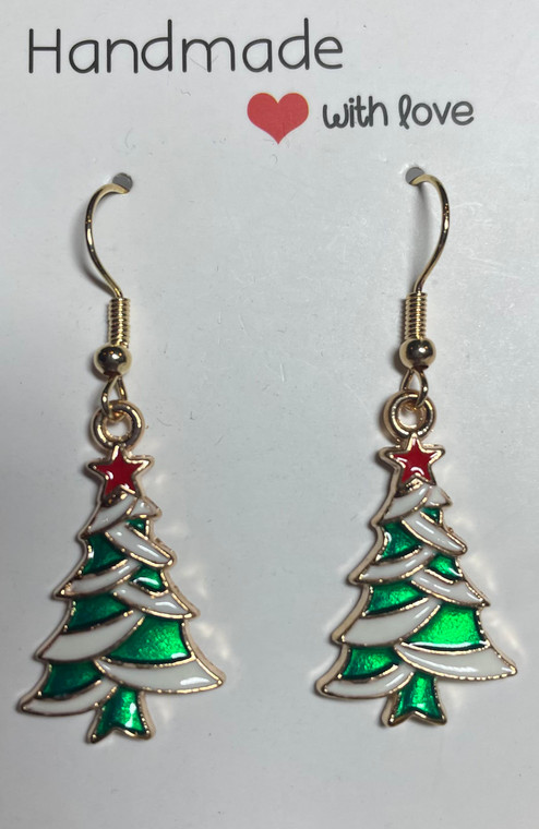 HANDMADE - Gold Plated Christmas Tree Hook Earrings #2