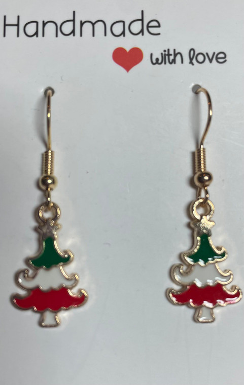 HANDMADE - Gold Plated Christmas Tree Hook Earrings #4