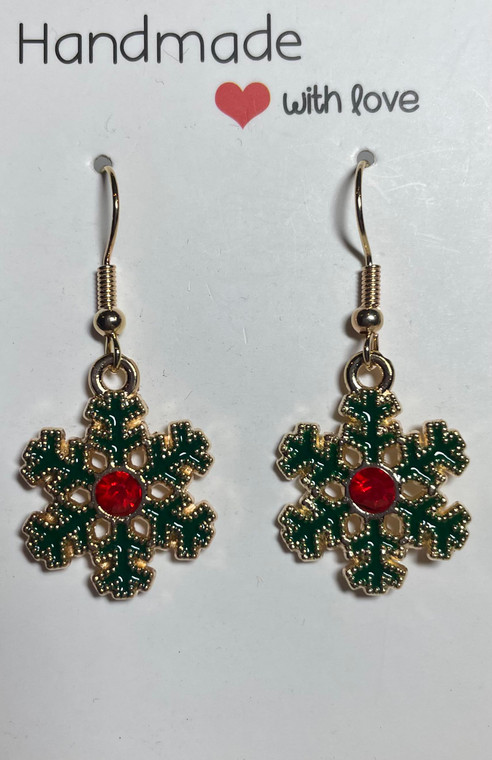 HANDMADE - Gold Plated Christmas Snowflake Hook Earrings