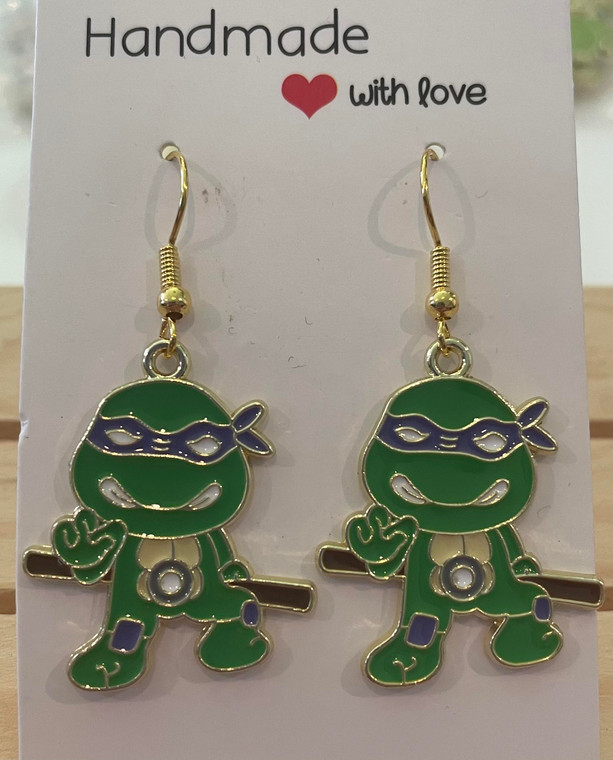 HANDMADE Teenage Mutant Ninja Turtles Charm Drop Hook Earrings - Donatello