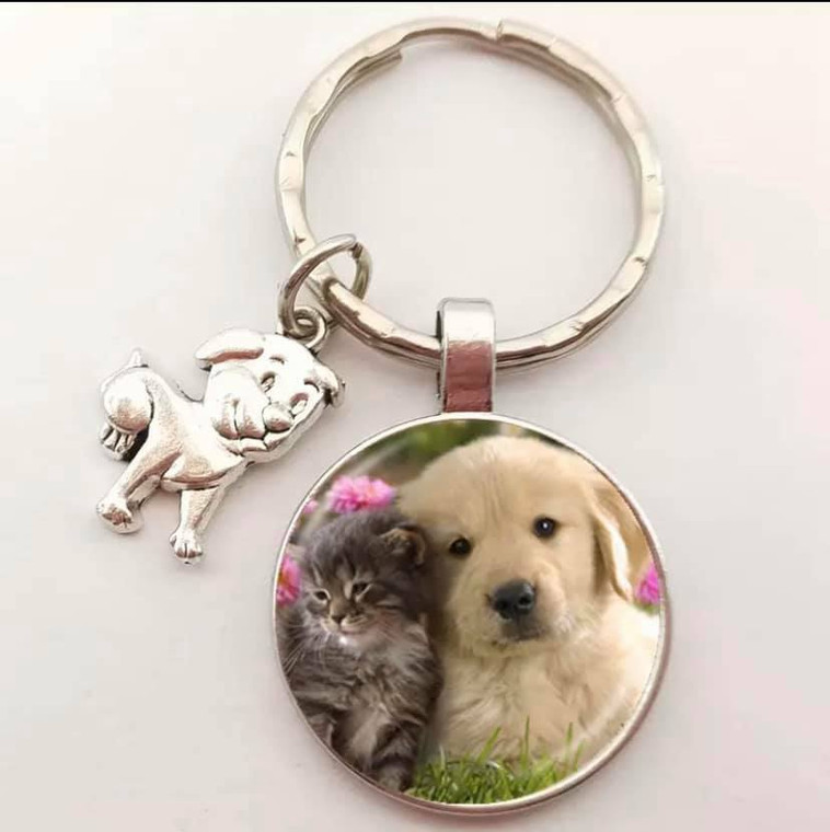 NEW Labrador & Kitten Cabochon Keyring - Great Gift