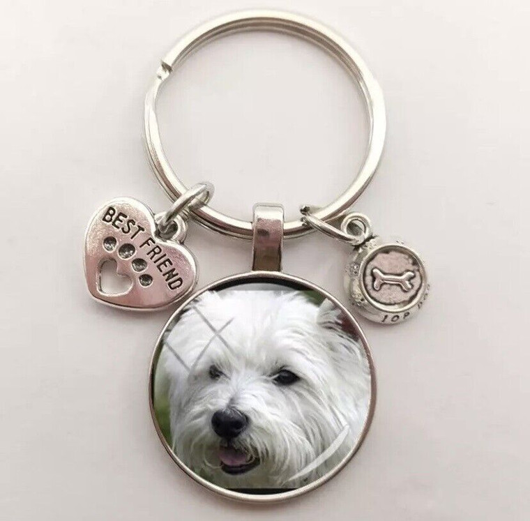 NEW West Highland Terrier Round Cabochon Keyring - Great Gift