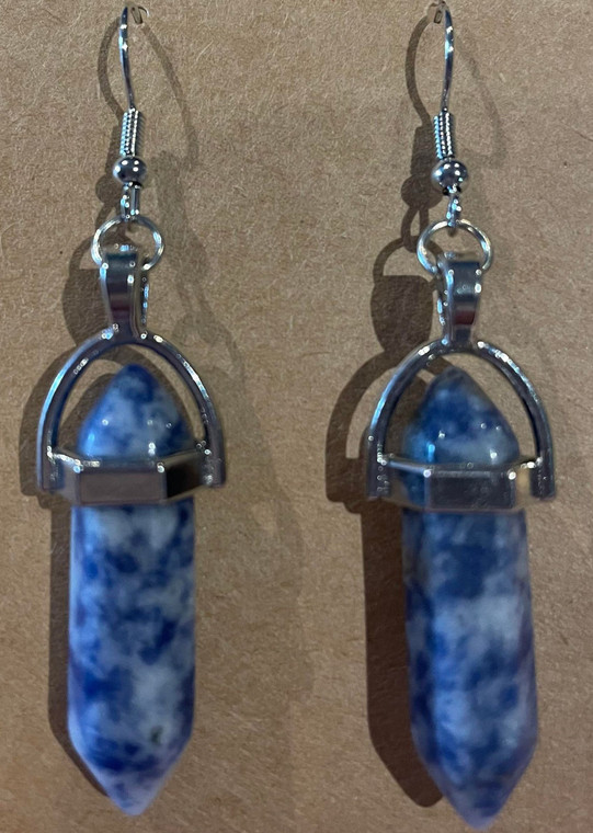 Handmade Silver Plated Stone Hook Earrings - Blue #2