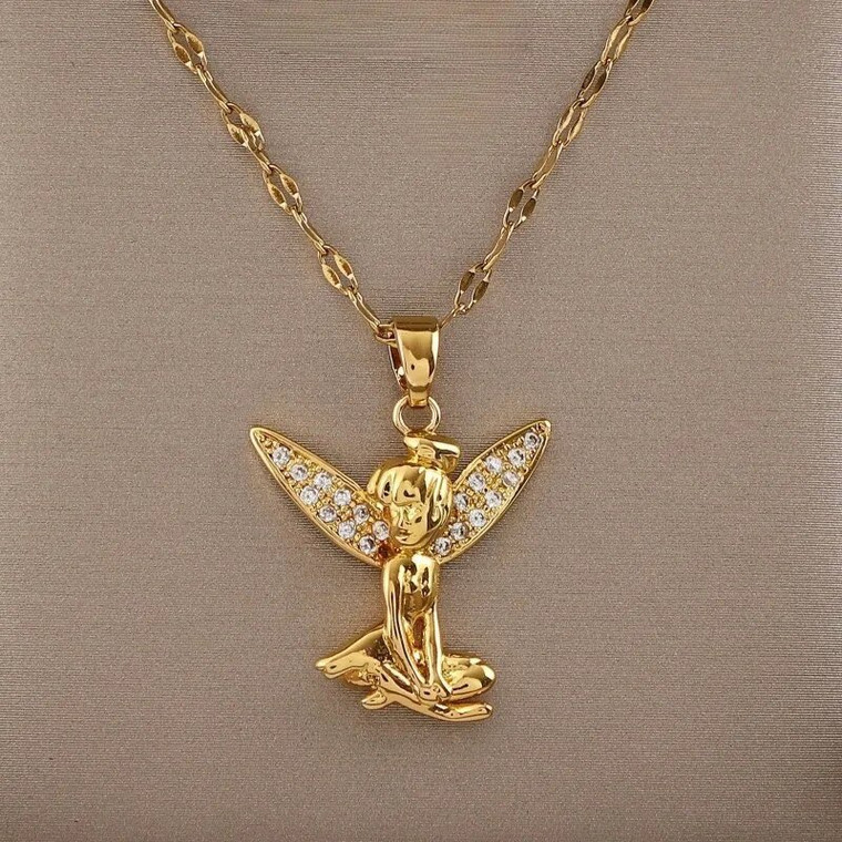 New Gold Plated Fairy/Tinkerbell Crystal Necklace