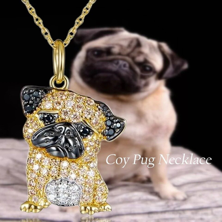 New Gold Plated Pug Dog Crystal Necklace