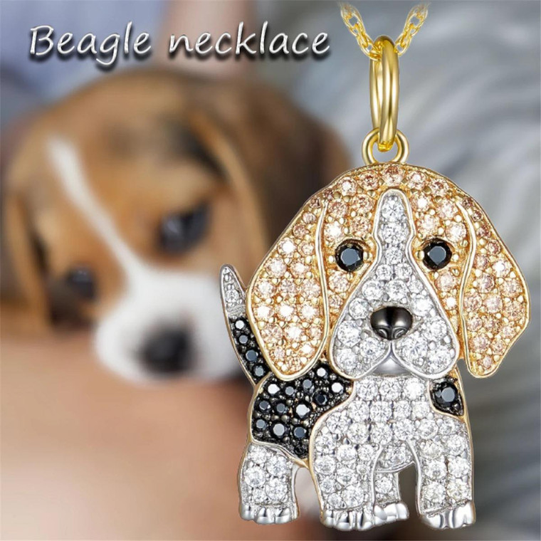 New Gold Plated Beagle Dog Crystal Necklace