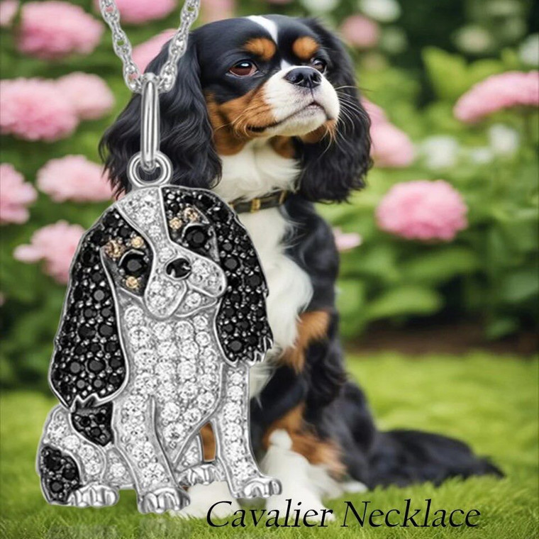 New Silver Plated King Charles Cavalier Spaniel Dog Crystal Necklace