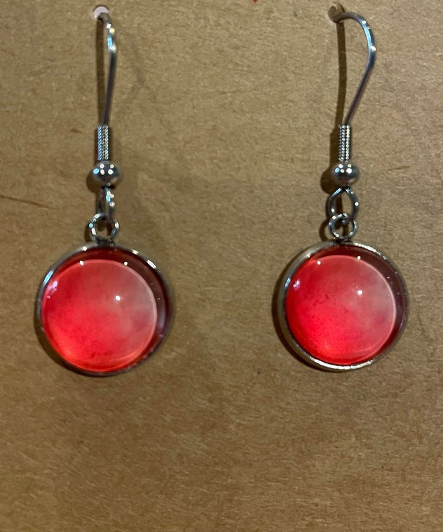 New Silver Plated Small Red Round Cabochon Drop Earrings