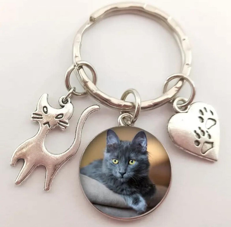 NEW Grey Cat/Kitten Cabochon Keyring - Great Gift