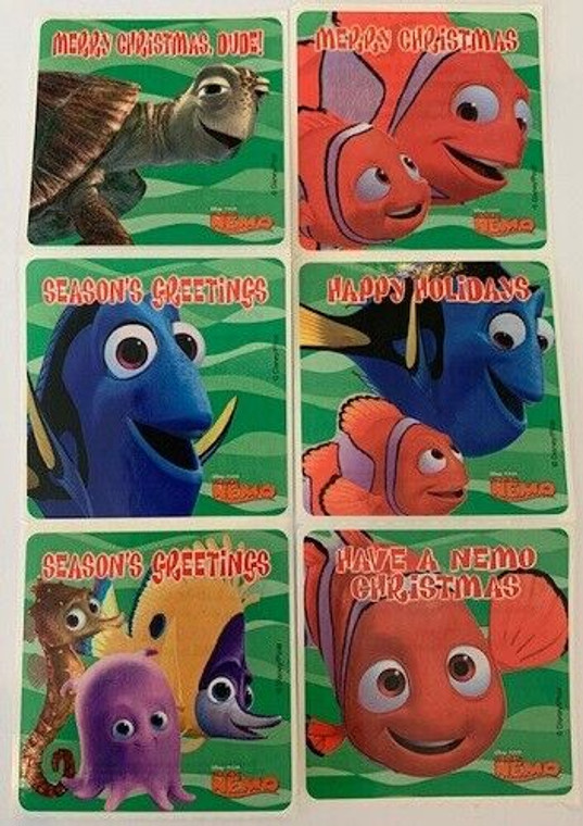 SALE - Pack of 12 Stickers - REDUCED TO CLEAR - Finding Nemo Christmas