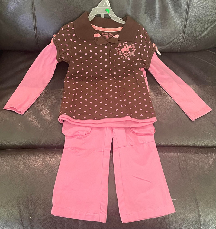 NEW Beverley Hills Polo Club Pink 2 Piece Outfit - Pants & Top - 12 Months