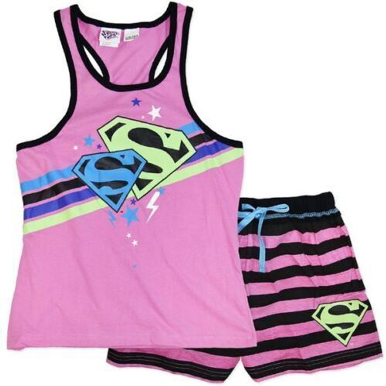 NEW Licensed Girls Supergirl Summer Pj's/Pyjamas - Pink Size 7