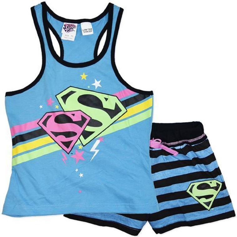 NEW Licensed Girls Supergirl Summer Pj's/Pyjamas - Blue Size 12