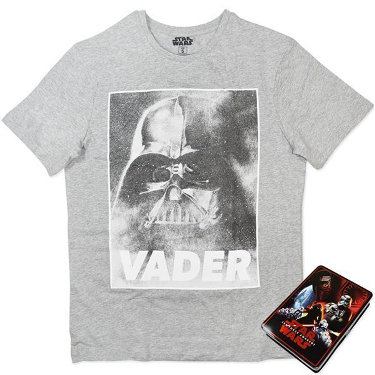 New Licensed Grey Star Wars Darth Vader T-Shirt with Collectible Tin - Size 2XL