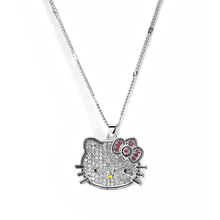 New Girls Hello Kitty Crystal Silver Plated Necklace