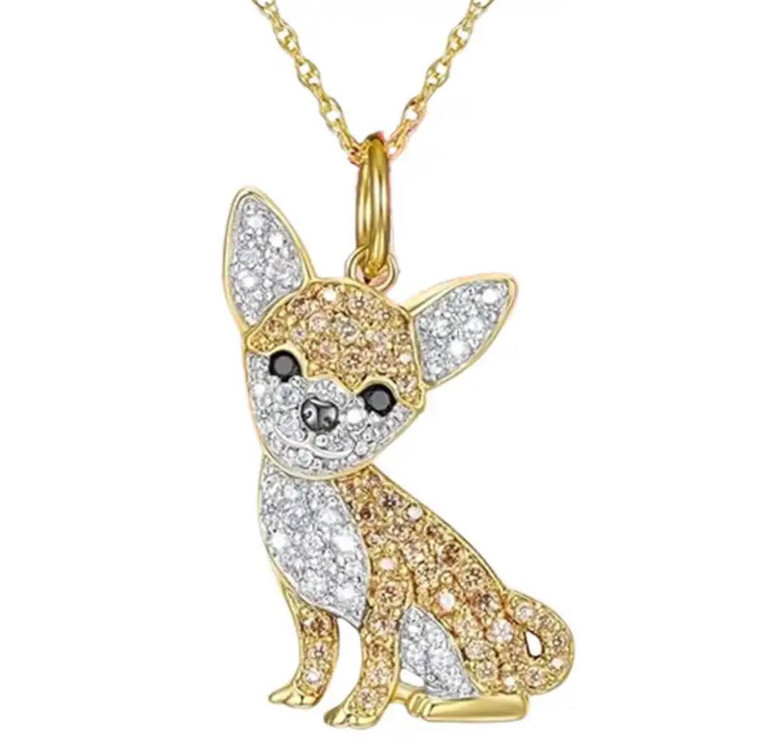 New Gold Plated Chihuahua Dog Crystal Necklace