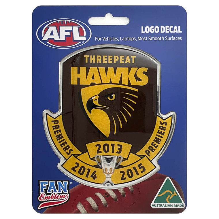 AU Seller - Fan Emblems - AFL Hawks Hawthorn THREEPEAT Logo Decal