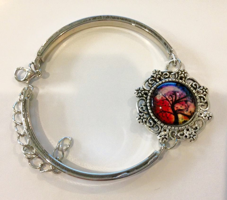 Woman's/Girls Silver Plated Red Tree of Life Bangle/Bracelet