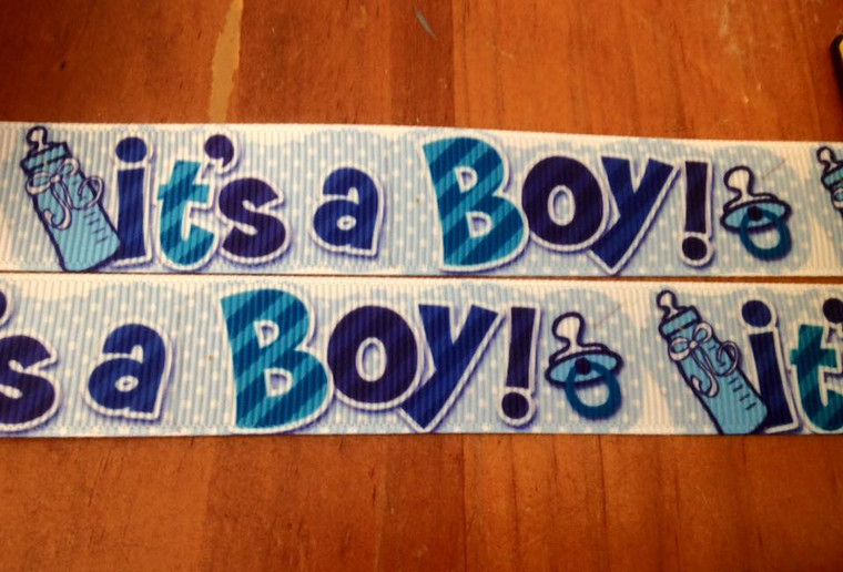 1 Metre "IT'S A BOY" Grossgrain 22mm Ribbon