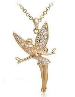 Gold Plated Tinkerbell Fairy Crystal Necklace Totally Diamond Paintings