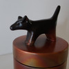 gold and black copper raku dog urn