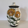 Yellow Sunflower Urn for Ashes-Adult oversize hand made ceramic memorial with large hand painted sunflowers and green leaves