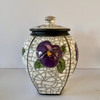 Ceramic Pansy Urn for Ashes-handmade memorial with purple flowers.