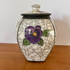 Handmade Purple Pansy Flower Urn for Ashes, Ceramic memorial with hand painted flowers.