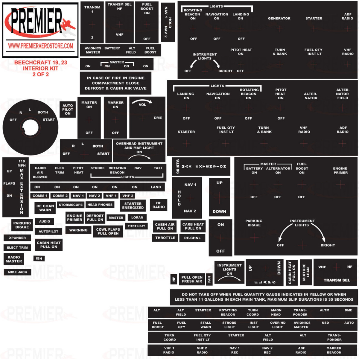 Beechcraft 19, 23 Interior Decal Kit. 059-61005.