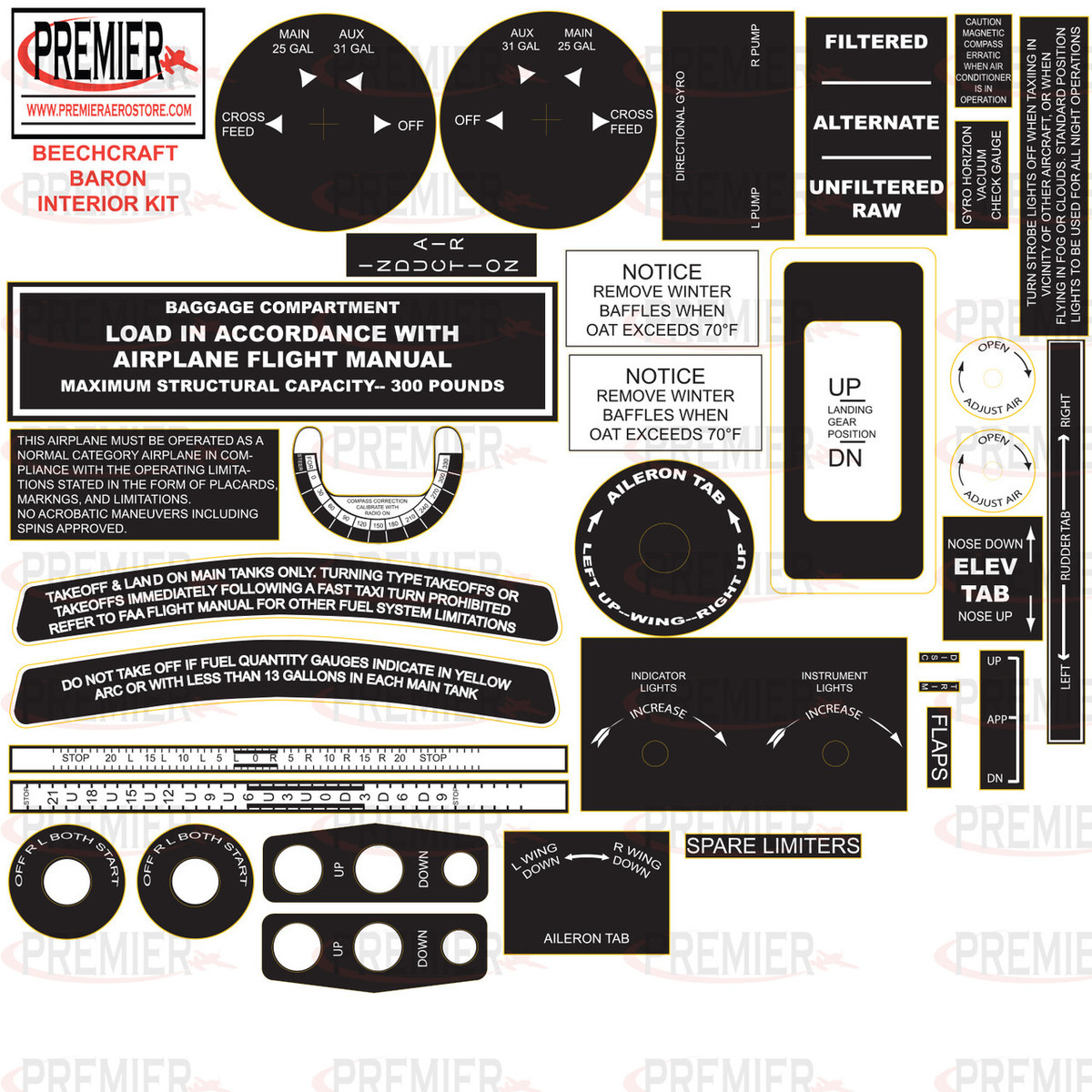 Beechcraft 55, 56, 58 Interior Decal Kit. 059-61004.